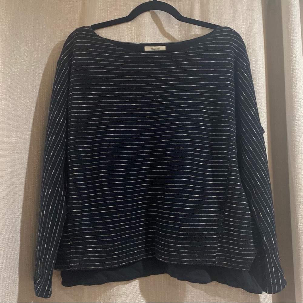 Madewell Black Striped Oversized Long Sleeve Lightweight Pullover Top